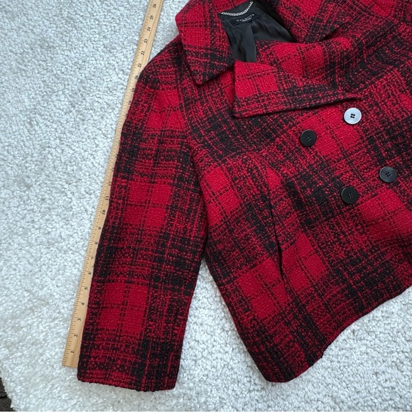 Talbots Tweed Jacket Pea Coat Red Black Buffalo Checked Plaid. Wool Blend. 14 - Picture 9 of 10